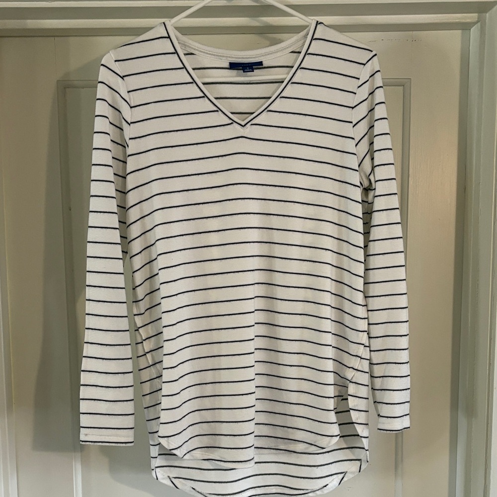 Apt. 9 Navy and White Striped Long Sleeve Top